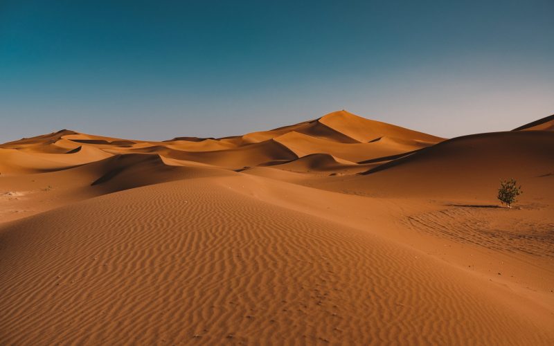 A beautiful view of tranquil desert under the clear sky captured in Morocco